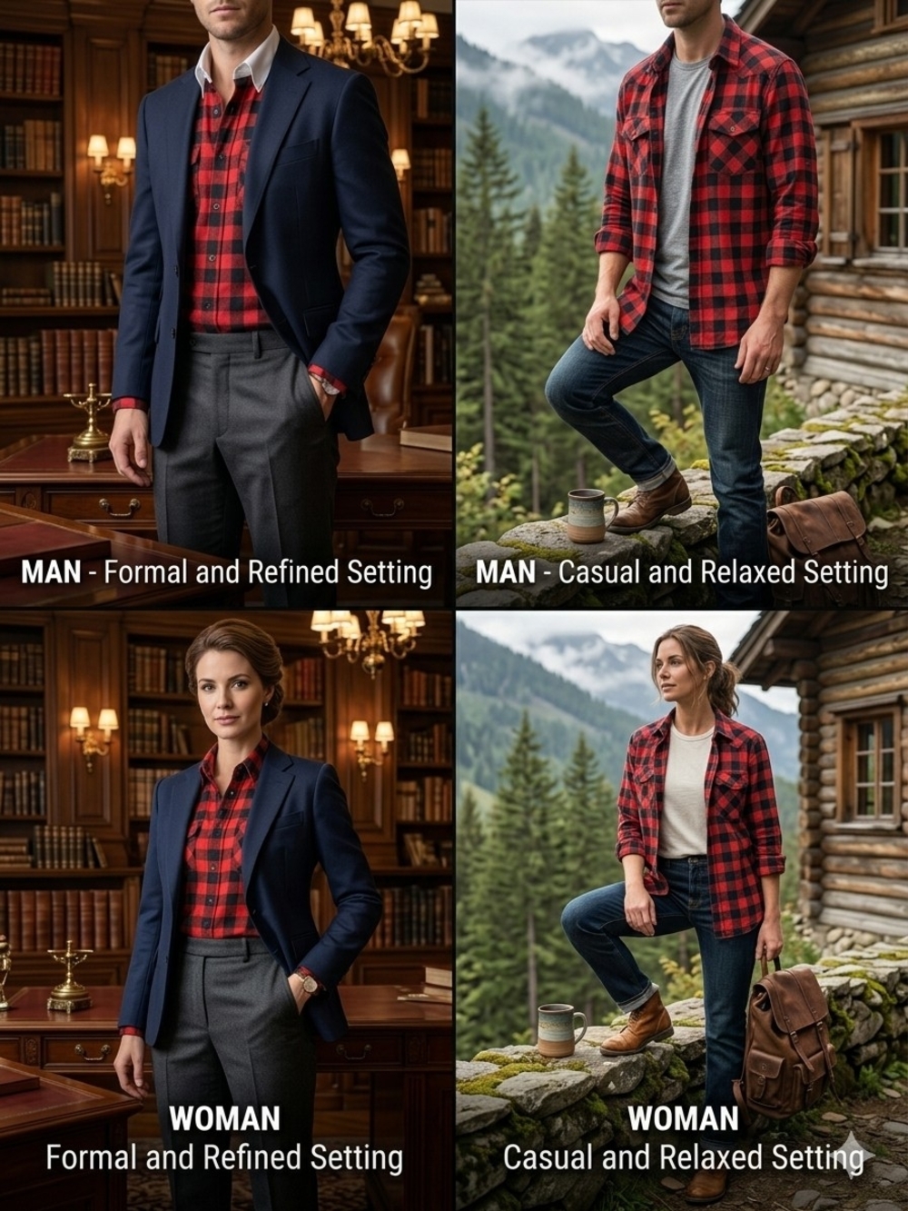 Men's/Women's Red and Black Buffalo Plaid Button-Up Shirt